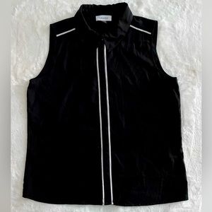 Calvin Klein Womens Button Down Shirt Black Sleeveless Classic Work Shirt Medium